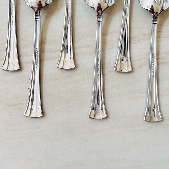 6pc WATERFORD Mont Clare Soup Spoon 7 1/8” Stainless Ridged Handle Flare Tip - Picture 6 of 8